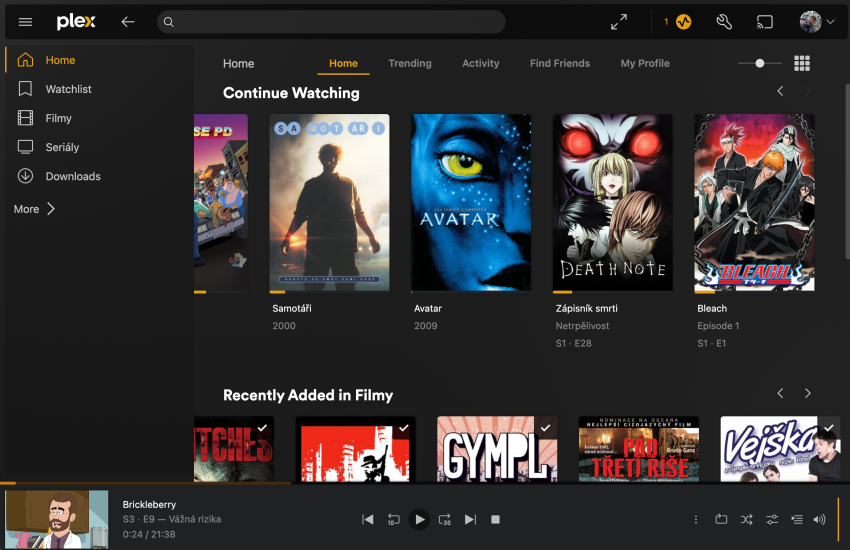 Plex home screen